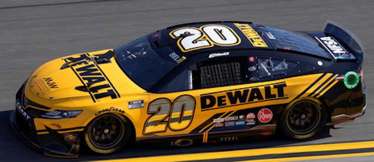 Joe Gibbs car featuring 3D printed windshield air cockpit ventilation unit