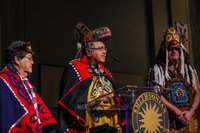 Image 1_ Dakl'aweidi clan leader Edwell John Jr., wearing repatriated Killer Whale Hat, 2013.  Photo by Jon Alexander._.jpg